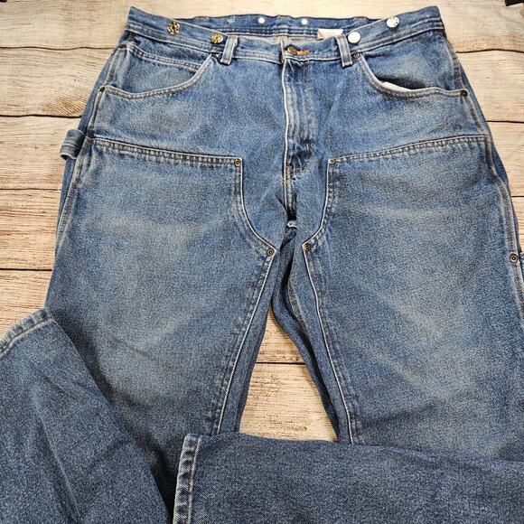 VINTAGE Double Knee Work Jeans Lakin Mckey Men 38x32 Denim Blue Carpenter - Picture 1 of 8